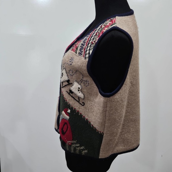 Woolrich 90s Vintage 100% Wool Scoop Neck Button Down Christmas Vest Size M - Picture 5 of 8